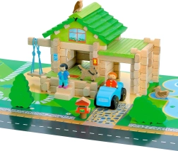 Jeujura wooden construction set – my first house with car, 80 pieces