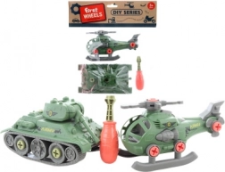 Screw-together tank and helicopter for kids