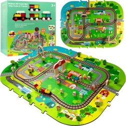 Schuimen 3D stads-speelmat met batterijtrein, rails en accessoires 56 stuks HUMBI