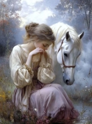 Diamantmaling pige med hest 30 × 40 cm