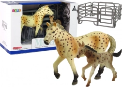 Set of 2 Knabstrupper Horse Figures with Foal and Paddock
