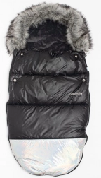 Luxury Winter Footmuff with Faux Fur Shine New Baby – Black–Silver
