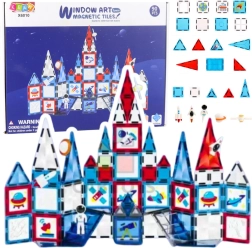 Magnetic building tiles with windows – space set, 90 pieces