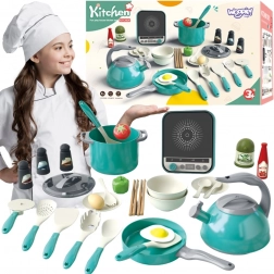 Woopie cuisine pour enfants avec plaque à induction – casseroles, poêle et bouilloire, 30 pièces, vert