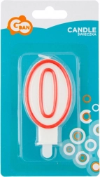 Svečka številka 0 z rdečim obrisom 7 cm