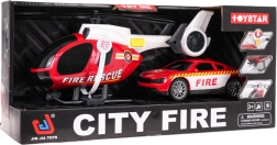 Hasičský set helikoptéra a auto so svetlami a zvukmi