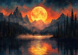 Diamond Painting Golden Moon in the Mountains 30x40cm