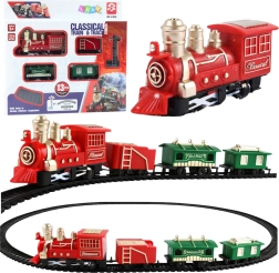 Petit train classique à piles avec locomotive, wagons et rails – 13 pièces