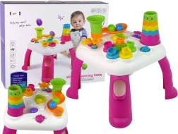 Tavolino educativo interattivo per bambini con scivolo per palline e forme – rosa