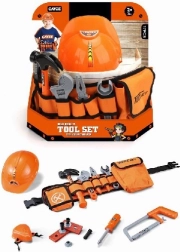 Kids’ tool belt with tools and helmet, 17 pieces