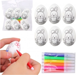 Set of polystyrene Easter eggs for painting with bunny design, 6 pcs with markers