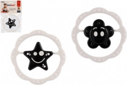 plastic rattle and teether ring 12 cm, black and white, from 0 months