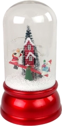 Božična steklena krogla s snegom in BOŽIČKOM, rdeča, LED in glasba