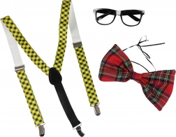 Set di carnevale papillon con occhiali e bretelle