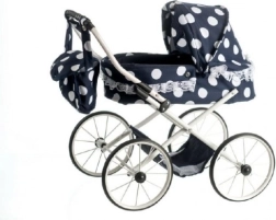 Ewa Retro Doll Pram, black with polka dots and lace