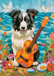 Puzzle da 100 pezzi – collie, chitarra e mare