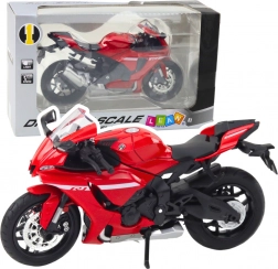 Sportmotorcykel i metal rød med lys og lyde R1 1:12