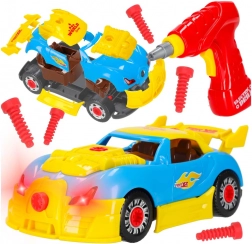 Zestaw konstrukcyjny samochodu wyścigowego z wkrętarką akumulatorową 2w1 ze światłami i dźwiękami