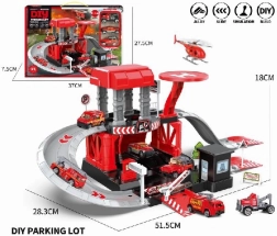 Zestaw parkingowy ze strażackimi metalowymi autami i helikopterem