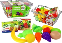 Children’s shopping basket with play food, metal
