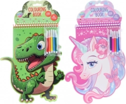 Kids’ coloring book with markers and stickers – dinosaur or unicorn