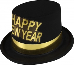 Cappello nero di Capodanno con bordo dorato Happy New Year