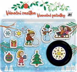 Christmas Stamp Set for Kids, 9 pcs with Blue Ink Pad
