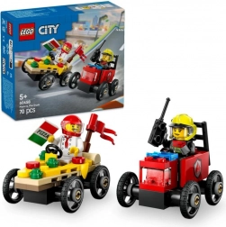 Lego City racing cars: pizza vs. fire truck
