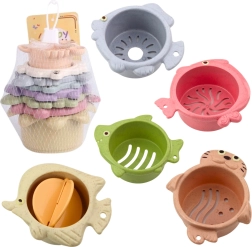 Colorful Bath Stacking Cups 2-in-1, Pastel, 6 pcs