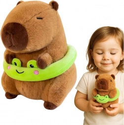 Plush capybara with green ring and little frog 20 cm