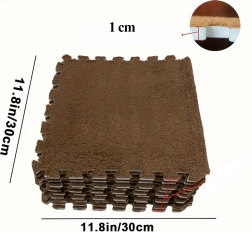 Set penastih sestavljank preprog s plišem, rjave 30 × 30 cm (12 kos)