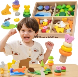 Viga blocchi di legno colorati Storie del bosco, 58 pezzi