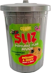 Glumi slime nel bidoncino con mosche e vermi