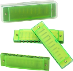 Green diatonic harmonica for kids and beginners with case