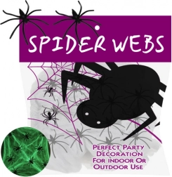 Világító pókháló Halloweenre 20 pókkal Ruhhy