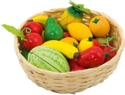Fruits en bois dans un panier – set de 23 pièces