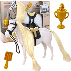Horse with long mane and white accessories