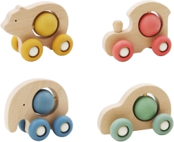 Macchinina animali in legno con pallina