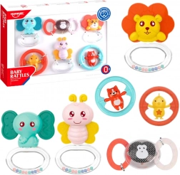 Súprava hrkálok a hryzadiel pre bábätko Zvieratká 6 ks