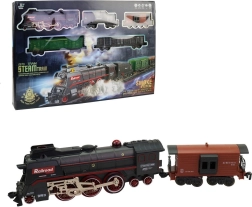 Battery-powered steam train with light, sound and steam effect – large 68-piece set
