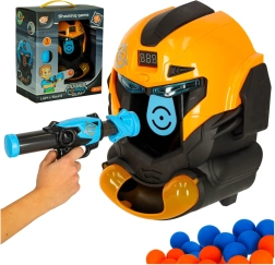 shooting game with a robotic head and foam balls
