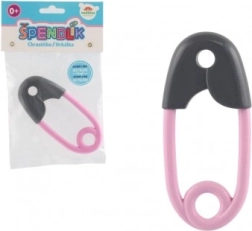 Sonaglio per neonati a forma di spilla grigia e rosa