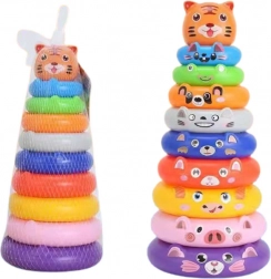 Piramide impilabile colorata con anelli e adesivi di animaletti tigre