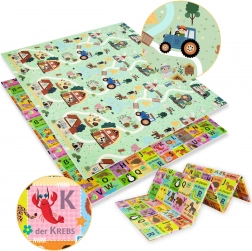 Dvostranska zložljiva penasta podloga HUMBI 180 × 200 cm – nemška abeceda in podeželje