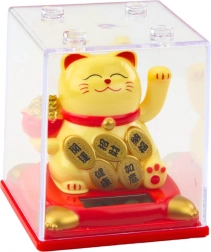 Chat chinois porte-bonheur beige avec mécanisme solaire