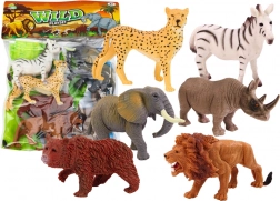 Set de figurines d’animaux sauvages 6 pièces Éléphant Lion Rhinocéros