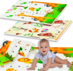 Tapis pour enfant pliable double face en XPE HUMBI 120 × 180 × 0,8 cm – animaux et girafes avec toise