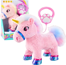 Interactive Plush Unicorn on a Leash with Recording Function – Pink