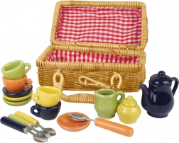Small Foot Panier de pique-nique avec vaisselle en céramique colorée