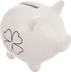 Keramični prašiček – hranilnik z motivom deteljice 10 cm